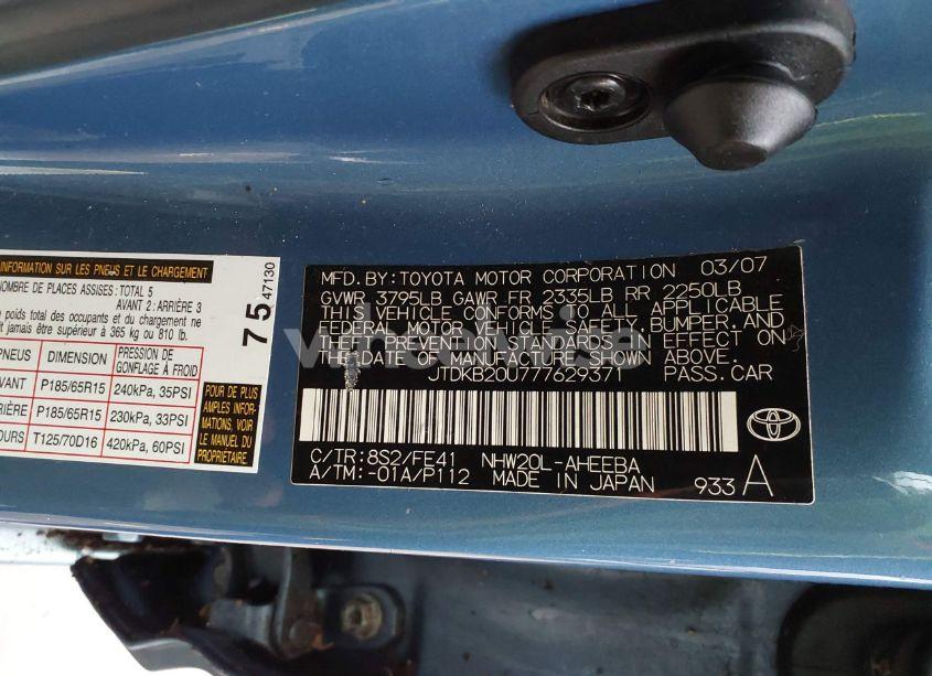 Photo 9 of 2007 Toyota Prius (VIN JTDKB20U777629371)