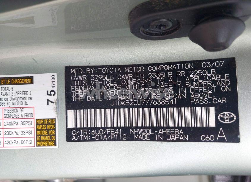 Photo 9 of 2007 Toyota Prius (VIN JTDKB20U777638541)