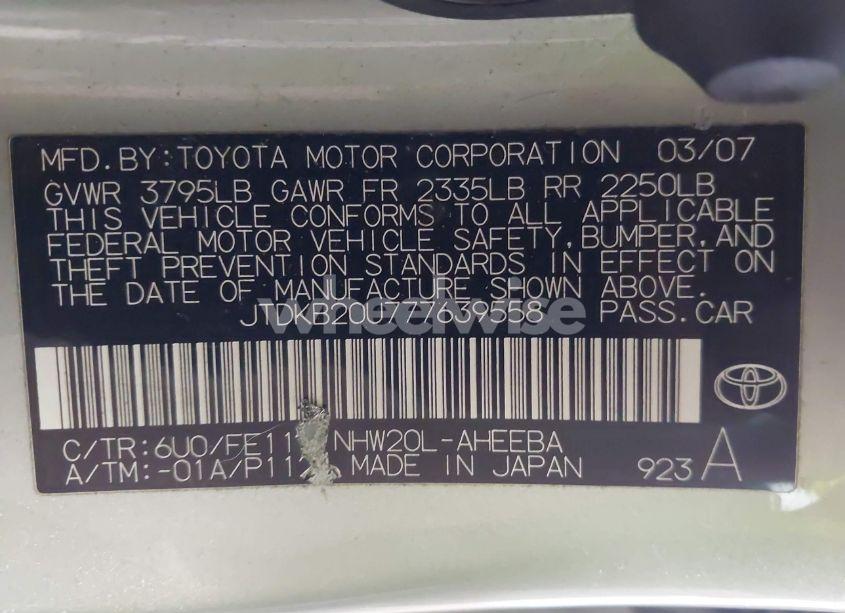 Photo 9 of 2007 Toyota Prius (VIN JTDKB20U777639558)