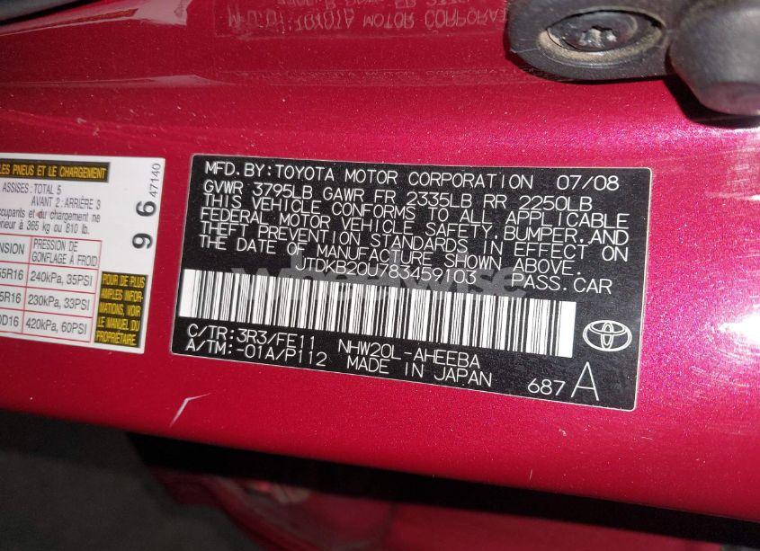 Photo 9 of 2008 Toyota Prius TOURING (VIN JTDKB20U783459103)