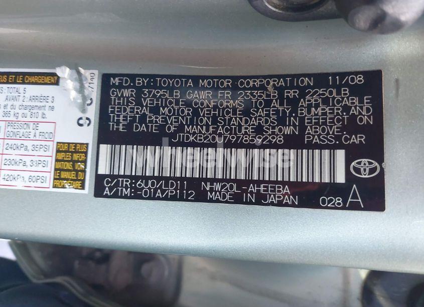 Photo 9 of 2009 Toyota Prius STANDARD/TOURING (VIN JTDKB20U797859298)