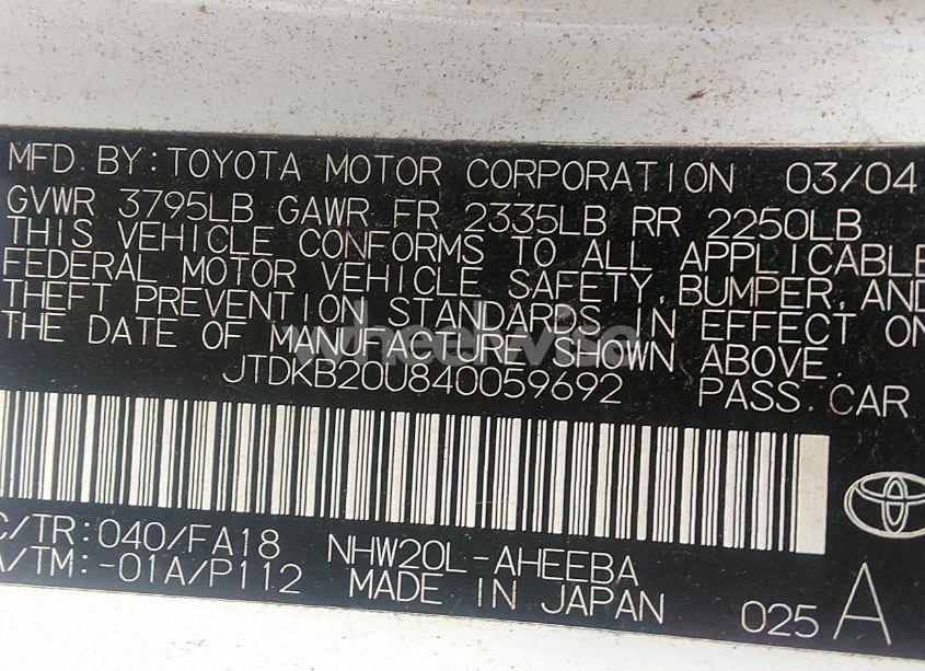 Photo 9 of 2004 Toyota Prius (VIN JTDKB20U840059692)
