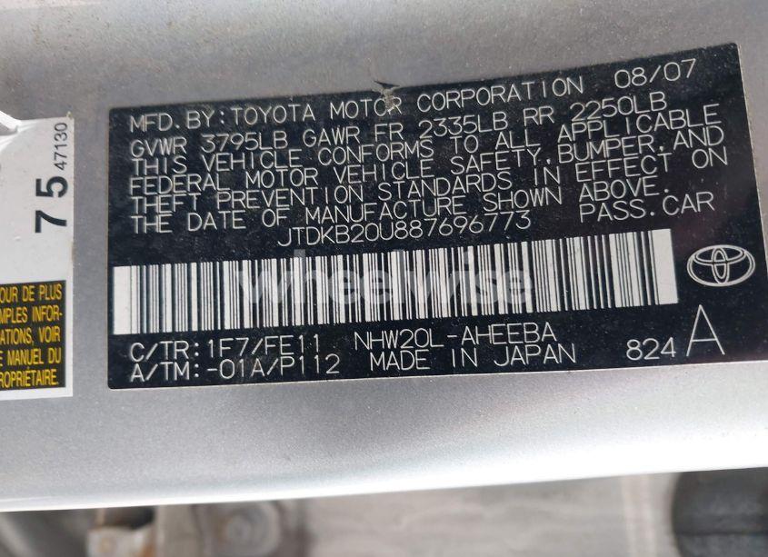 Photo 9 of 2008 Toyota Prius STANDARD (VIN JTDKB20U887696773)