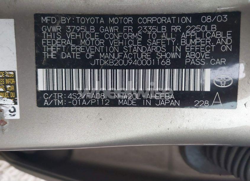 Photo 9 of 2004 Toyota Prius (VIN JTDKB20U940001168)