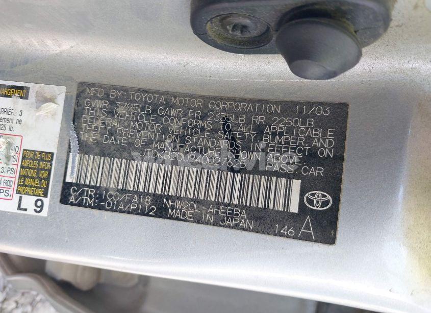 Photo 9 of 2004 Toyota Prius (VIN JTDKB20U940027625)