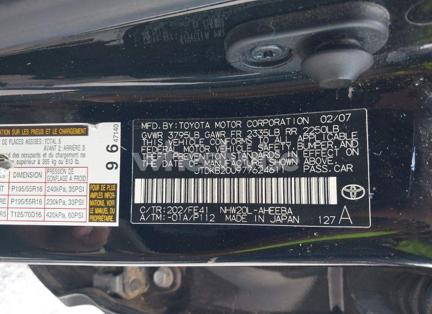 Photo 9 of 2007 Toyota Prius TOURING (VIN JTDKB20U977624611)