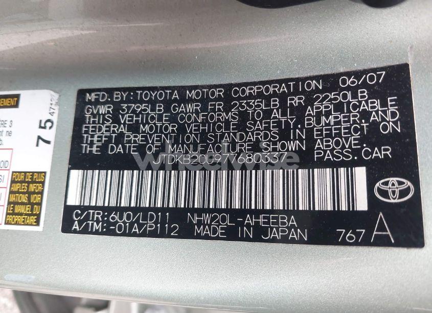 Photo 9 of 2007 Toyota Prius (VIN JTDKB20U977680337)