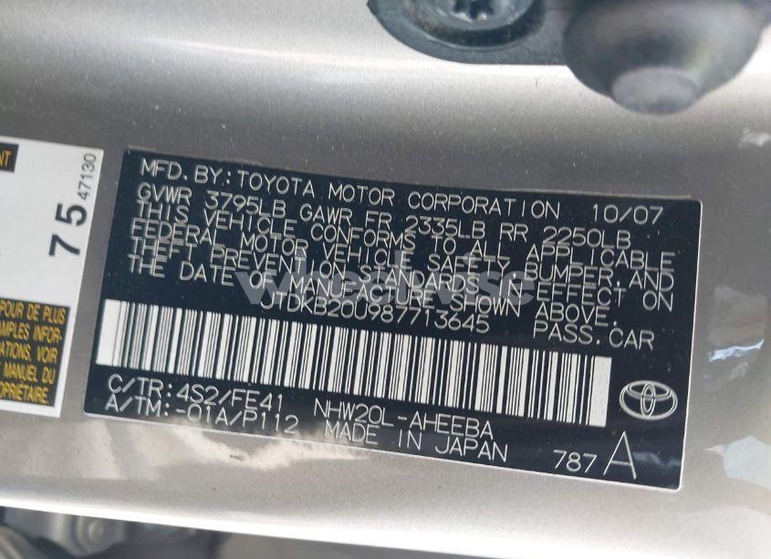 Photo 9 of 2008 Toyota Prius BASE (CVT-E) (VIN JTDKB20U987713645)