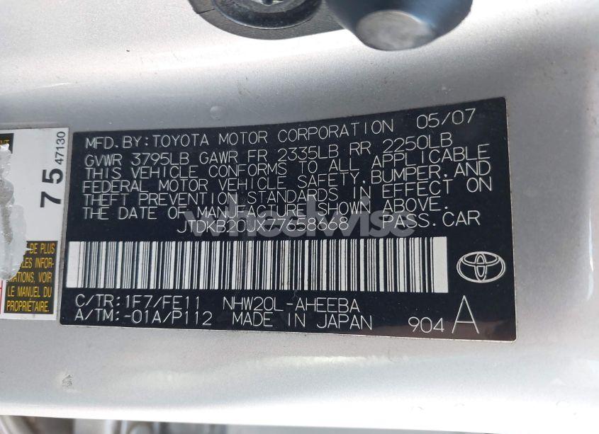 Photo 9 of 2007 Toyota Prius (VIN JTDKB20UX77658668)