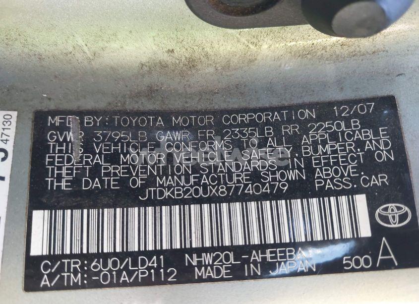 Photo 9 of 2008 Toyota Prius (VIN JTDKB20UX87740479)