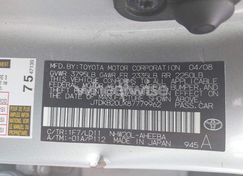 Photo 9 of 2008 Toyota Prius (VIN JTDKB20UX87779962)