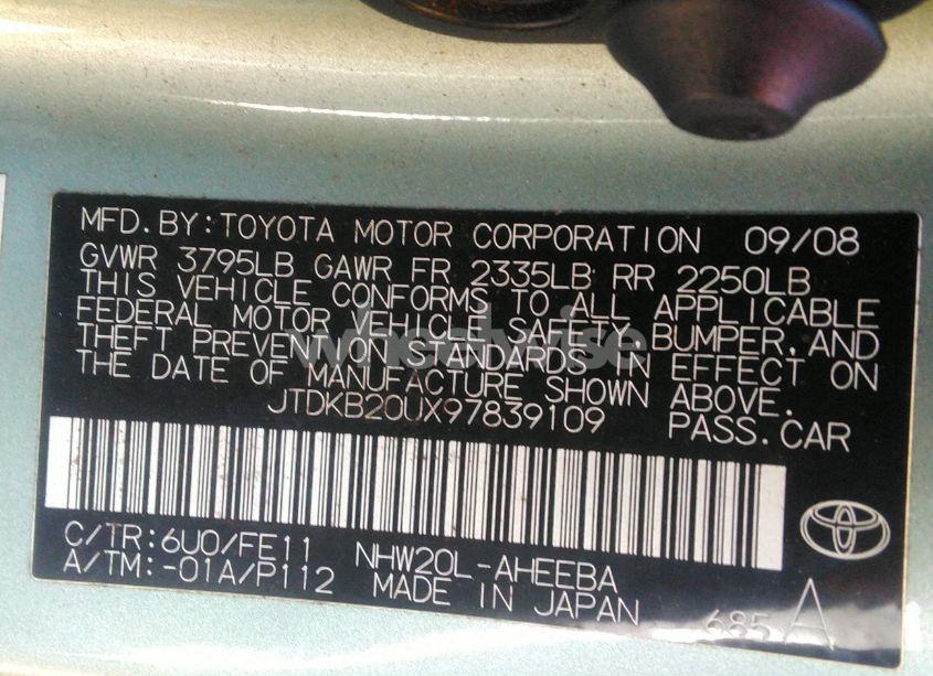 Photo 9 of 2009 Toyota Prius (VIN JTDKB20UX97839109)