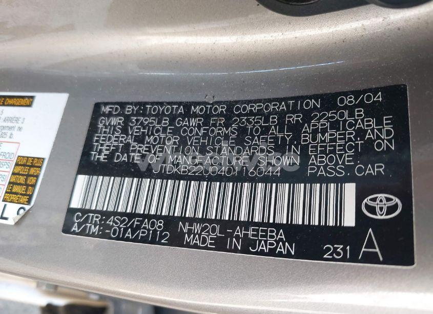 Photo 9 of 2004 Toyota Prius (VIN JTDKB22U040116044)