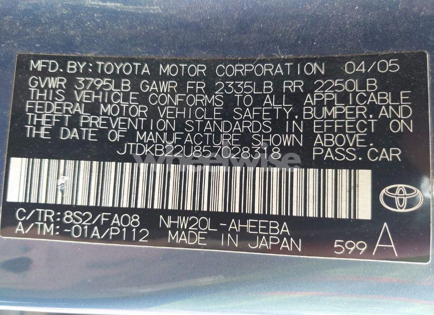 Photo 9 of 2005 Toyota Prius (VIN JTDKB22U857028318)