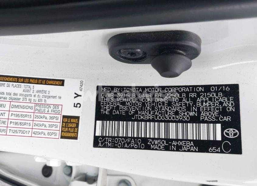 Photo 9 of 2016 Toyota Prius TWO (VIN JTDKBRFU0G3003930)