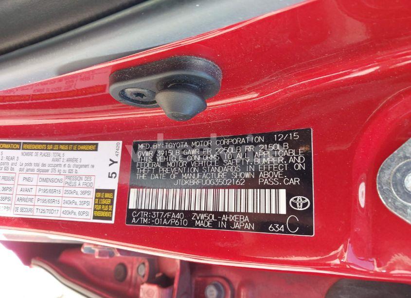 Photo 9 of 2016 Toyota Prius TWO (VIN JTDKBRFU0G3502162)