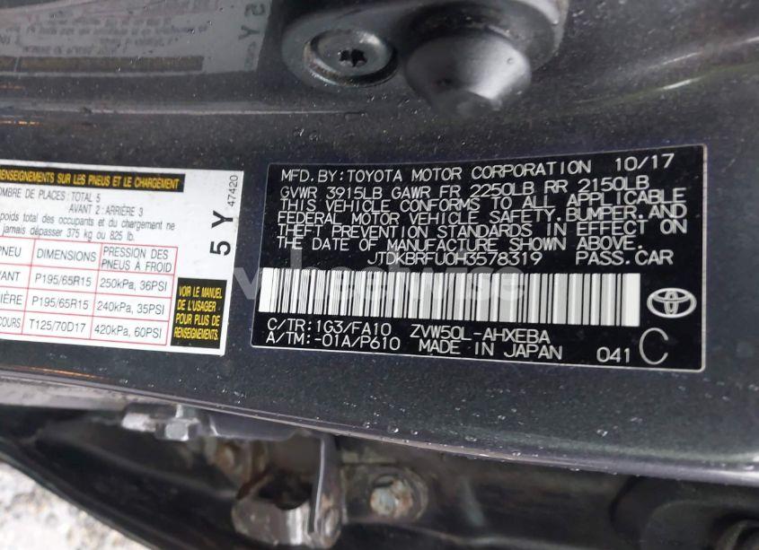 Photo 9 of 2017 Toyota Prius TWO (VIN JTDKBRFU0H3578319)