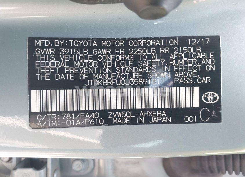 Photo 9 of 2018 Toyota Prius TWO (VIN JTDKBRFU0J3589181)