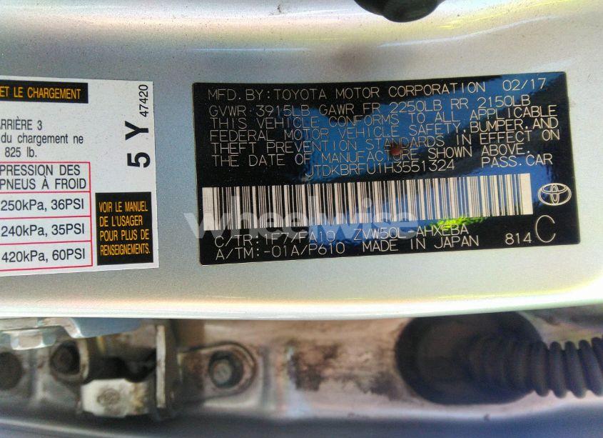 Photo 9 of 2017 Toyota Prius TWO (VIN JTDKBRFU1H3551324)