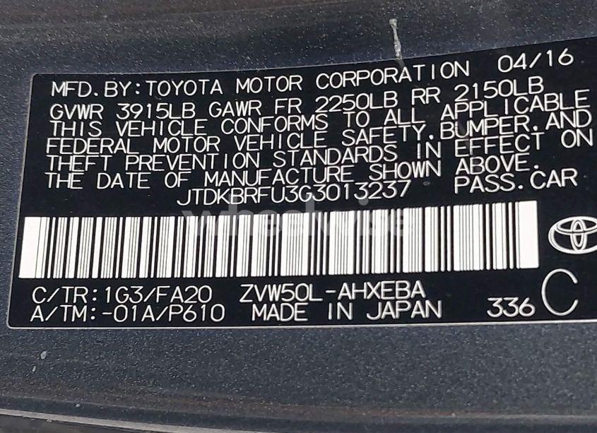 Photo 9 of 2016 Toyota Prius TWO (VIN JTDKBRFU3G3013237)