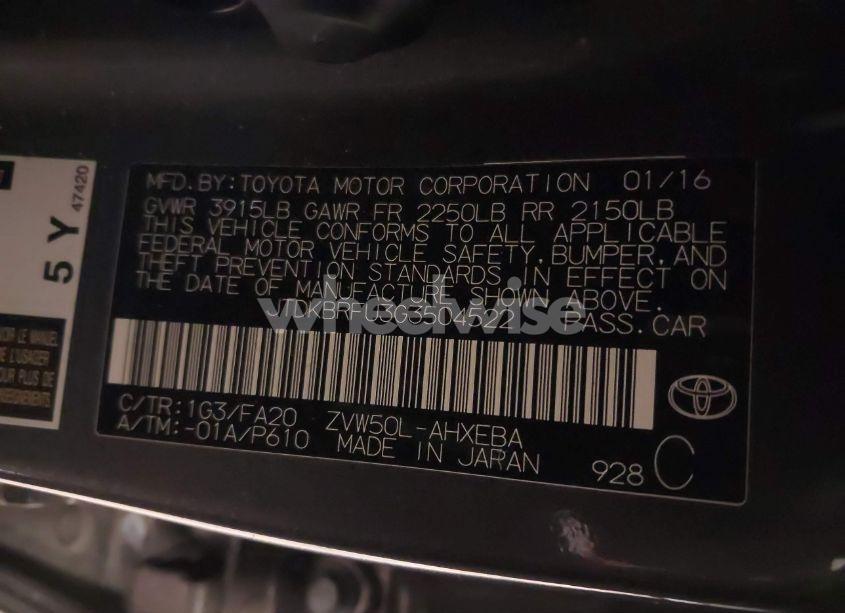 Photo 9 of 2016 Toyota Prius TWO (VIN JTDKBRFU3G3504522)