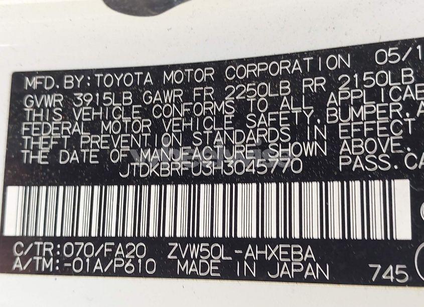 Photo 9 of 2017 Toyota Prius TWO (VIN JTDKBRFU3H3045770)