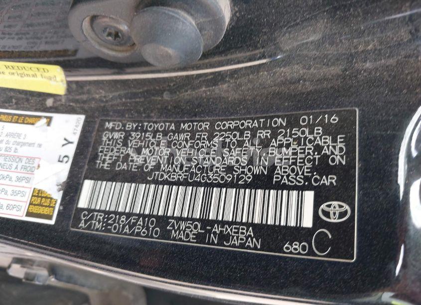 Photo 9 of 2016 Toyota Prius TWO (VIN JTDKBRFU4G3509129)