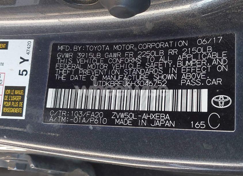 Photo 9 of 2017 Toyota Prius TWO (VIN JTDKBRFU6H3046752)