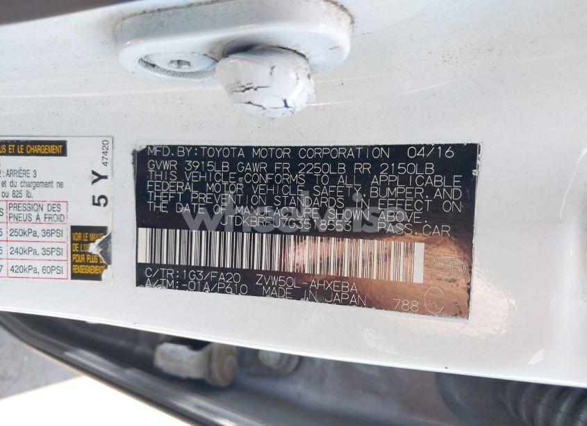 Photo 9 of 2016 Toyota Prius TWO (VIN JTDKBRFU7G3518553)