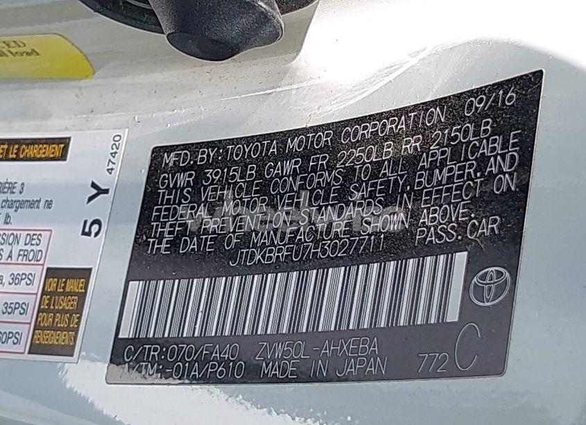 Photo 9 of 2017 Toyota Prius TWO (VIN JTDKBRFU7H3027711)