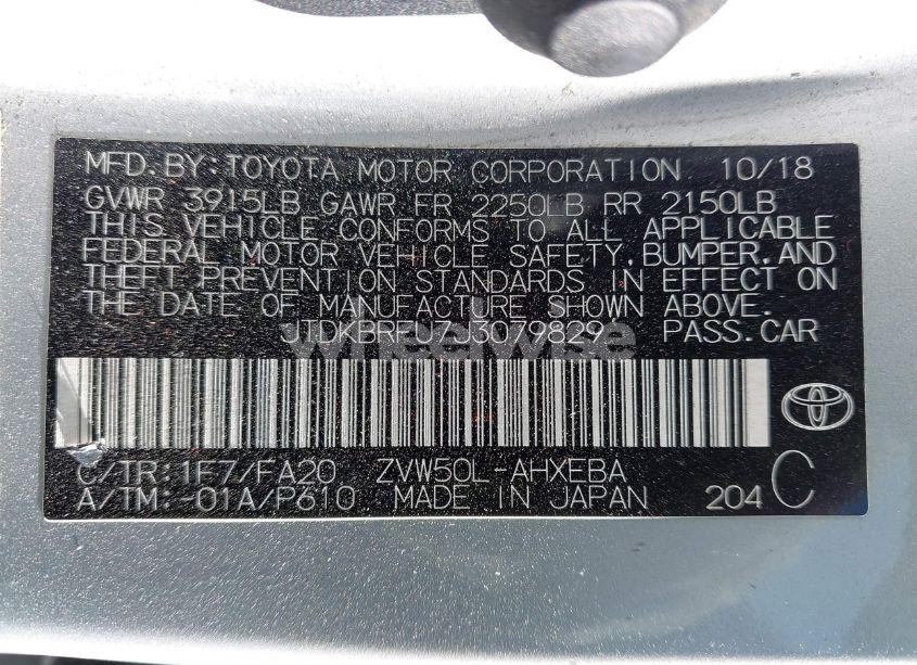 Photo 9 of 2018 Toyota Prius ONE (VIN JTDKBRFU7J3079829)