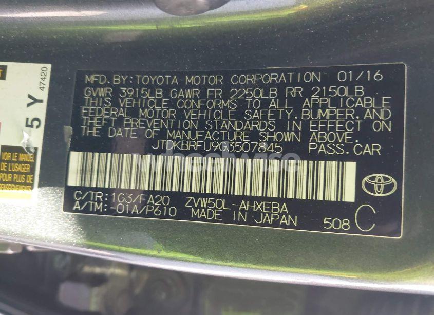 Photo 9 of 2016 Toyota Prius TWO (VIN JTDKBRFU9G3507845)