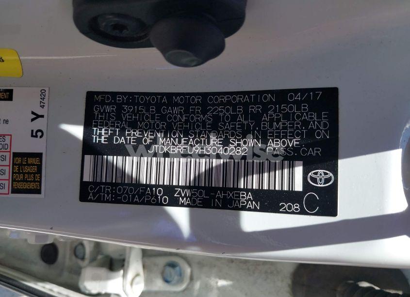 Photo 9 of 2017 Toyota Prius TWO (VIN JTDKBRFU9H3040282)