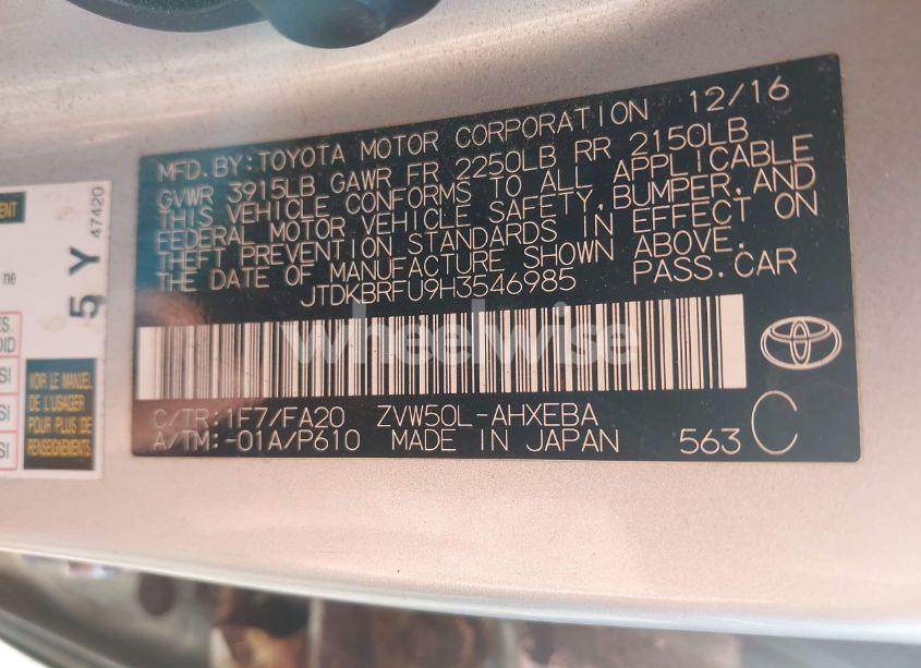 Photo 9 of 2017 Toyota Prius TWO (VIN JTDKBRFU9H3546985)