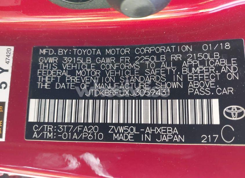 Photo 9 of 2018 Toyota Prius TWO (VIN JTDKBRFUXJ3059431)