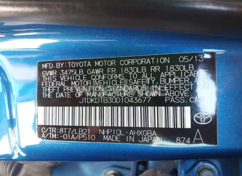 Photo 9 of 2013 Toyota Prius C FOUR/ONE/THREE/TWO (VIN JTDKDTB30D1043677)