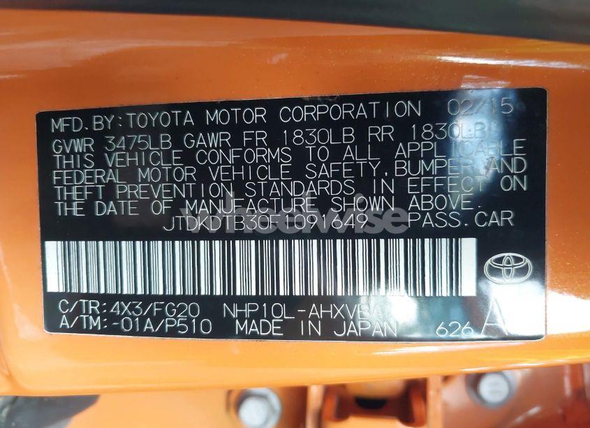 Photo 9 of 2015 Toyota Prius C TWO (VIN JTDKDTB30F1091649)