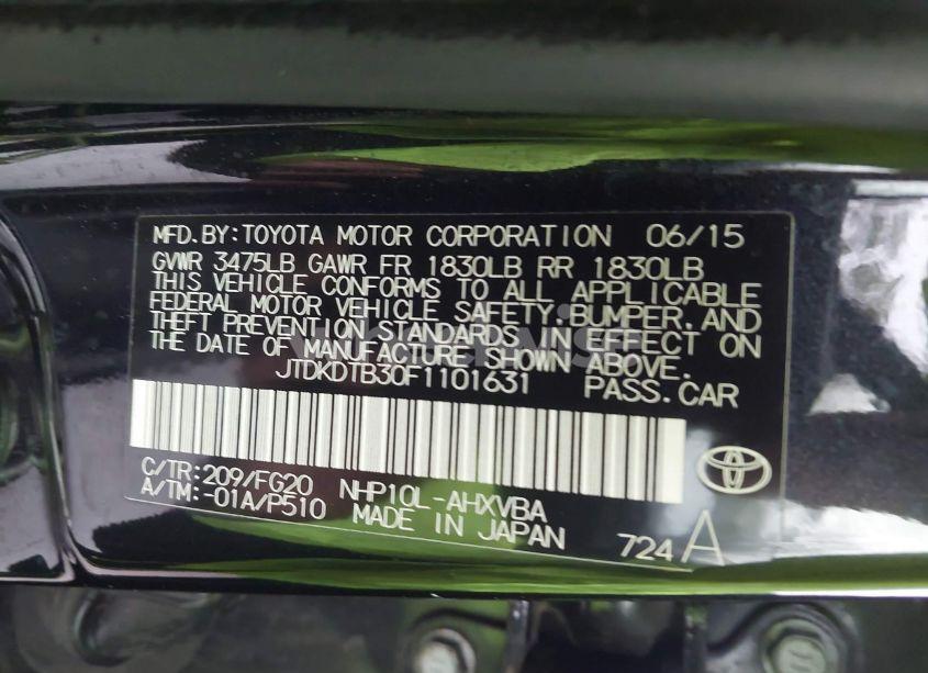 Photo 9 of 2015 Toyota Prius C FOUR/ONE/THREE/TWO (VIN JTDKDTB30F1101631)