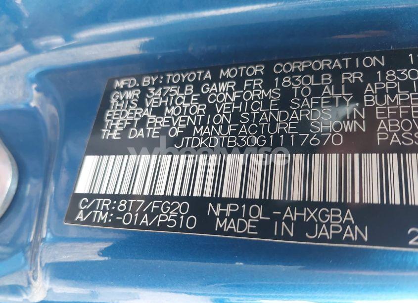 Photo 9 of 2016 Toyota Prius C THREE (VIN JTDKDTB30G1117670)