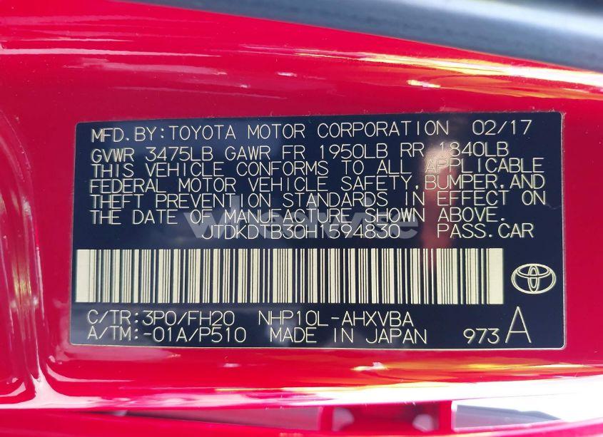 Photo 9 of 2017 Toyota Prius C ONE (VIN JTDKDTB30H1594830)