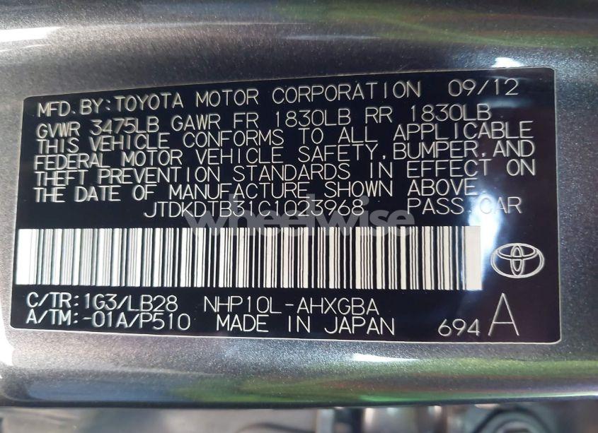 Photo 9 of 2012 Toyota Prius C FOUR (VIN JTDKDTB31C1023968)