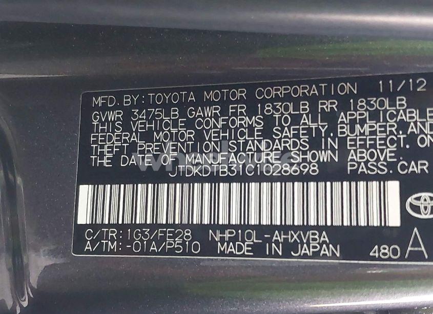 Photo 9 of 2012 Toyota Prius C FOUR/ONE/THREE/TWO (VIN JTDKDTB31C1028698)