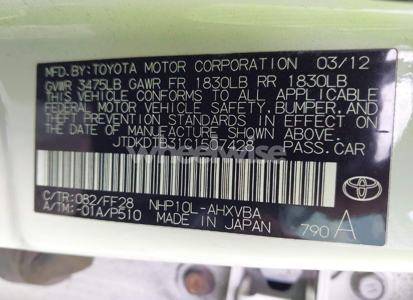 Photo 9 of 2012 Toyota Prius C TWO (VIN JTDKDTB31C1507428)