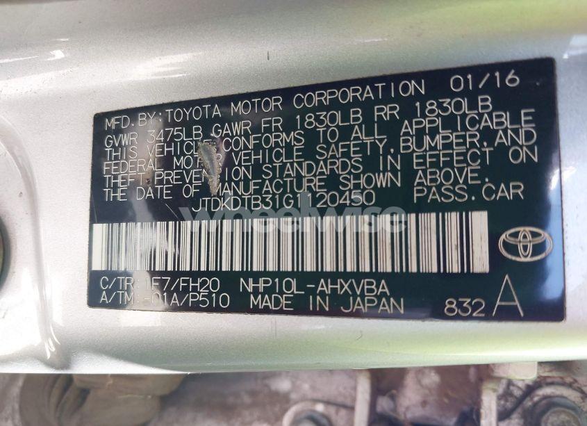 Photo 9 of 2016 Toyota Prius C ONE (VIN JTDKDTB31G1120450)