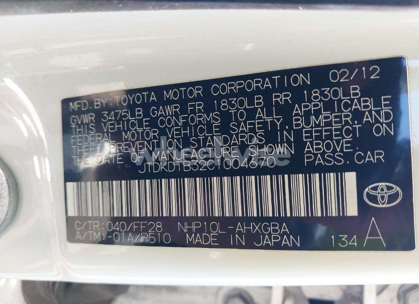 Photo 9 of 2012 Toyota Prius C THREE (VIN JTDKDTB32C1004670)