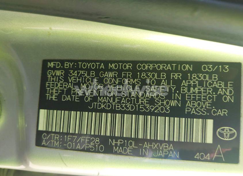 Photo 9 of 2013 Toyota Prius C TWO (VIN JTDKDTB33D1539203)