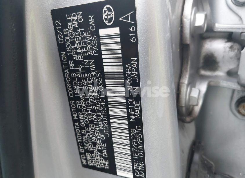 Photo 9 of 2012 Toyota Prius C THREE (VIN JTDKDTB34C1003651)