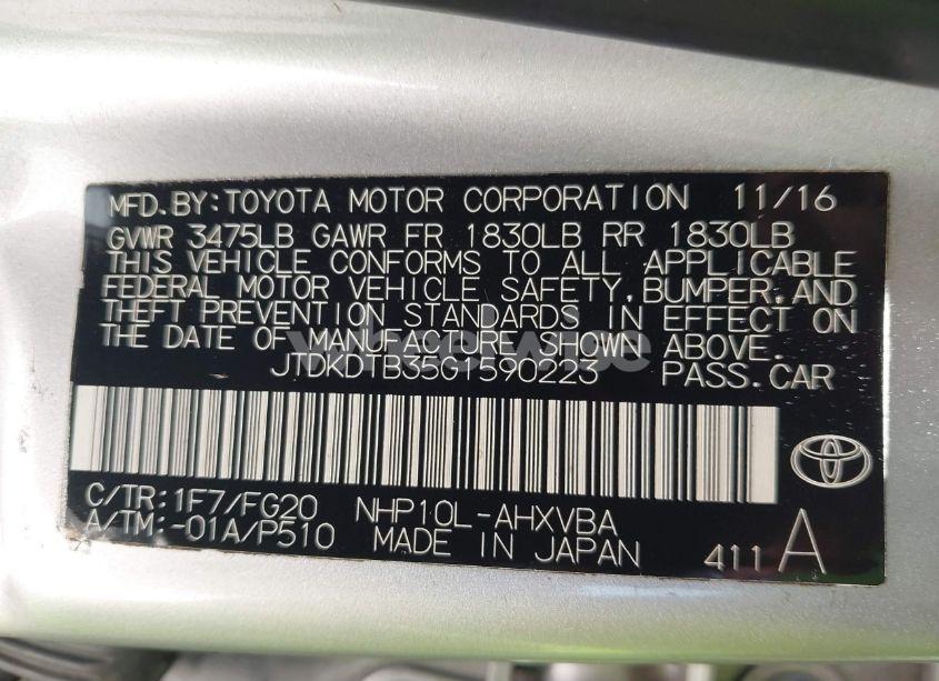 Photo 9 of 2016 Toyota Prius C TWO (VIN JTDKDTB35G1590223)