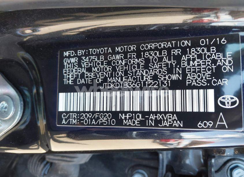 Photo 9 of 2016 Toyota Prius C TWO (VIN JTDKDTB36G1122131)