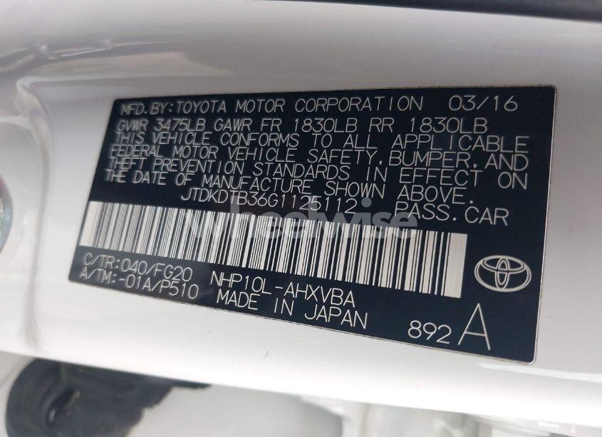 Photo 9 of 2016 Toyota Prius C TWO (VIN JTDKDTB36G1125112)